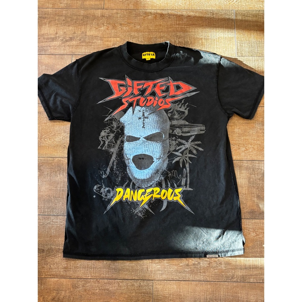 GFTD LA Gifted Studios Dangerous Graphic Tee Black Washed Vintage Mens 2XL